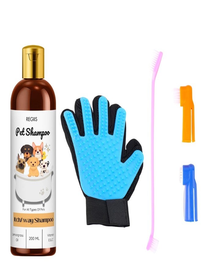 REGIIS Pet Grooming Set with Dog Shampoo 200ml, Deshedding Glove and Toothbrush, Lemongrass Oil and Vitamin E&C Formula(Pack of 3) - Image 1